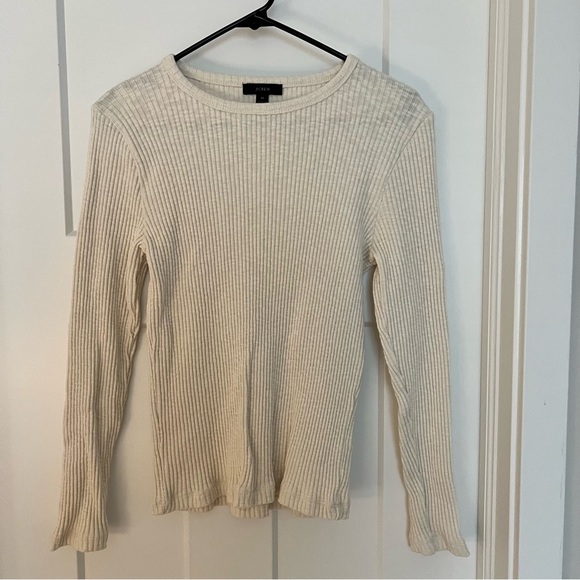 J. Crew Ivory Ribbed Knit long sleeve top size medium - Picture 1 of 3